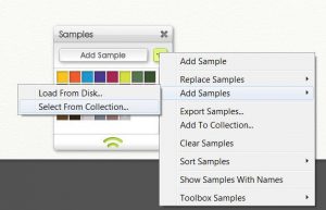 Browse and load existing collections, using the Samples menu.